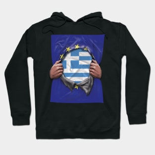 Greece Flag European Union Flag Ripped Open - Gift for Greek From Greece Hoodie